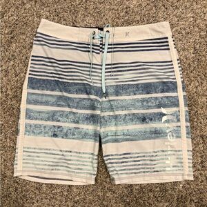 Hurley Men's Aqua and Navy Striped Board Shorts